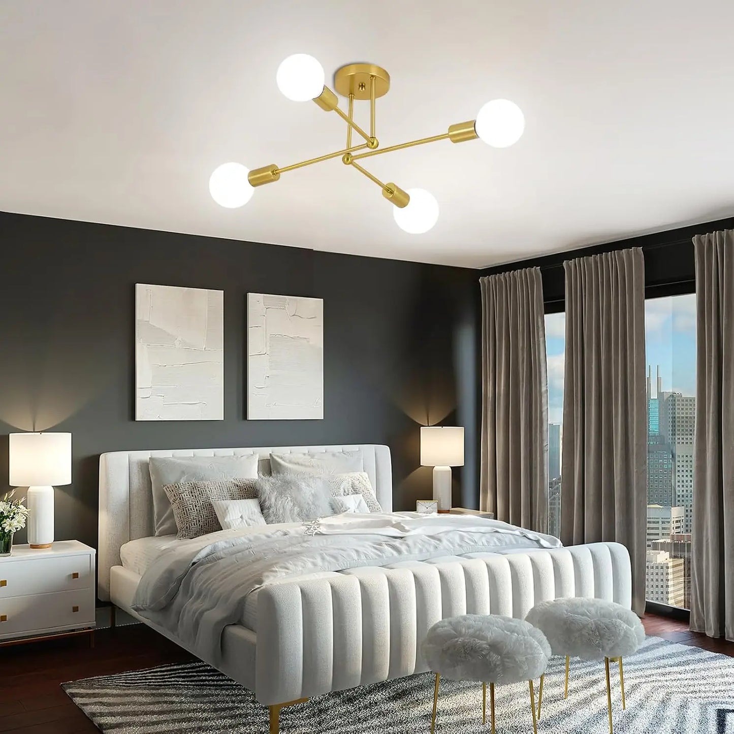 Nordic LED Ceiling Light Modern Minimalist Bedroom Chandelier – E27 Iron Fixture for Living Room, Dining Room, Study & Home Interior Lighting