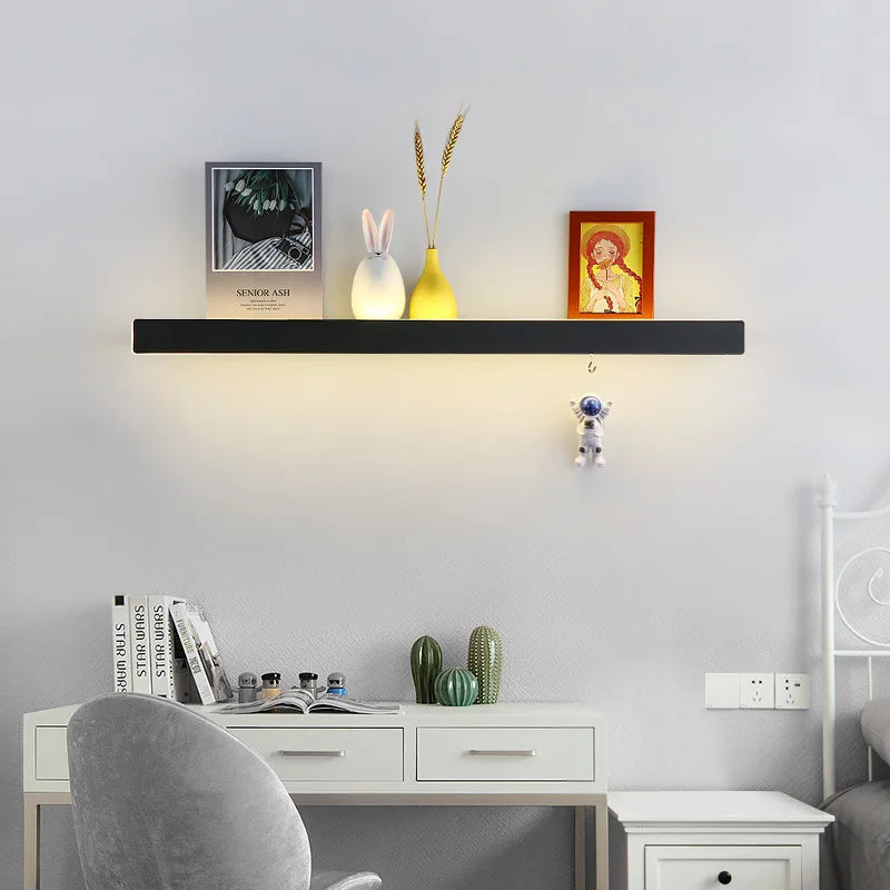 Modern LED Wall Light with Storage Shelf – Minimalist LED Strip Wall Sconce for Living Room, Bedroom, Sofa Background Wall, Bathroom & Home Decor Lighting