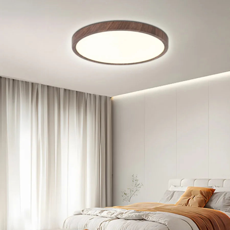 Modern Ultra-Thin LED Wood Grain Ceiling Light Circular Flush Mount Lamp – Walnut Style Ceiling Lighting for Bedroom, Living Room, Dining Room, Balcony & Home Interior