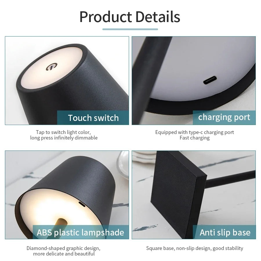 Nordic Rechargeable LED Table Lamp – Touch Dimmable Bedside Desk Light with 3 Color Modes for Bedroom, Study, Dining Room & Modern Home Decor