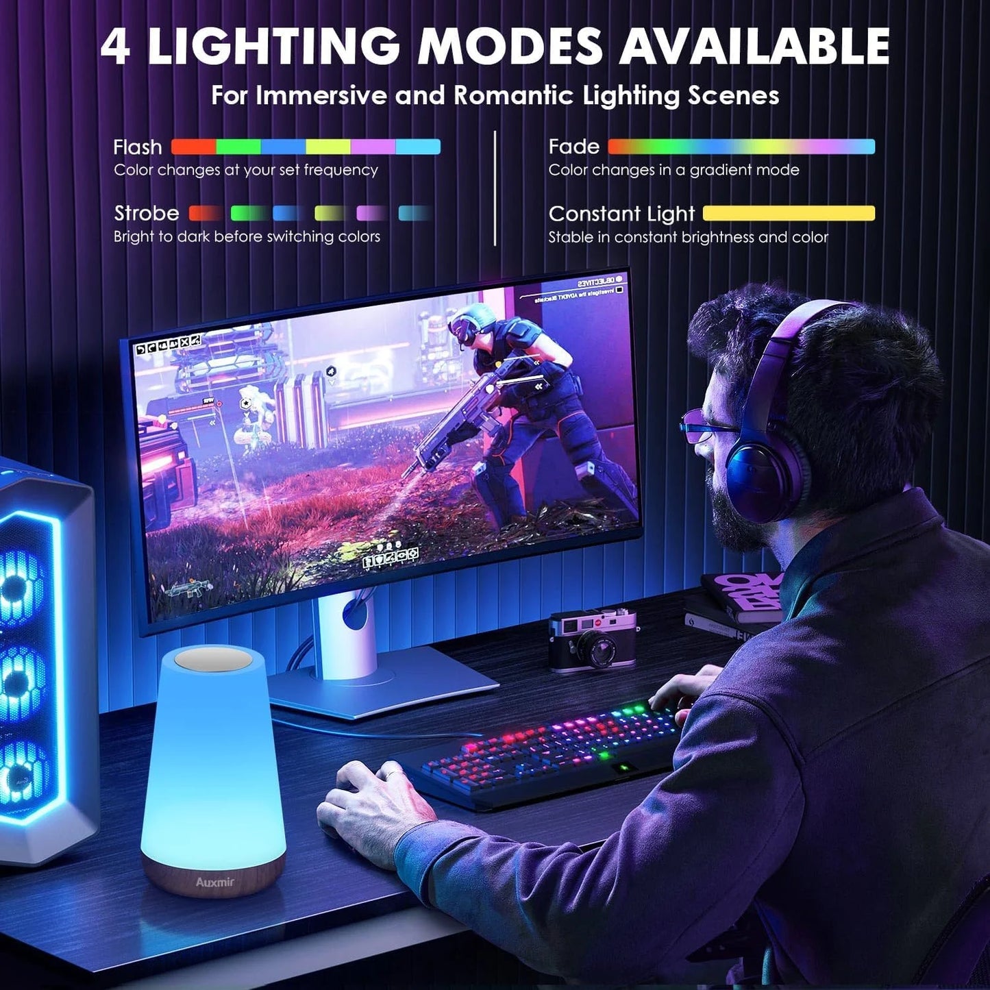 Rechargeable Touch Bedside Night Light – 13 Color LED Table Lamp with Remote Control, Dimmable Brightness & Portable Bedroom Ambient Lighting
