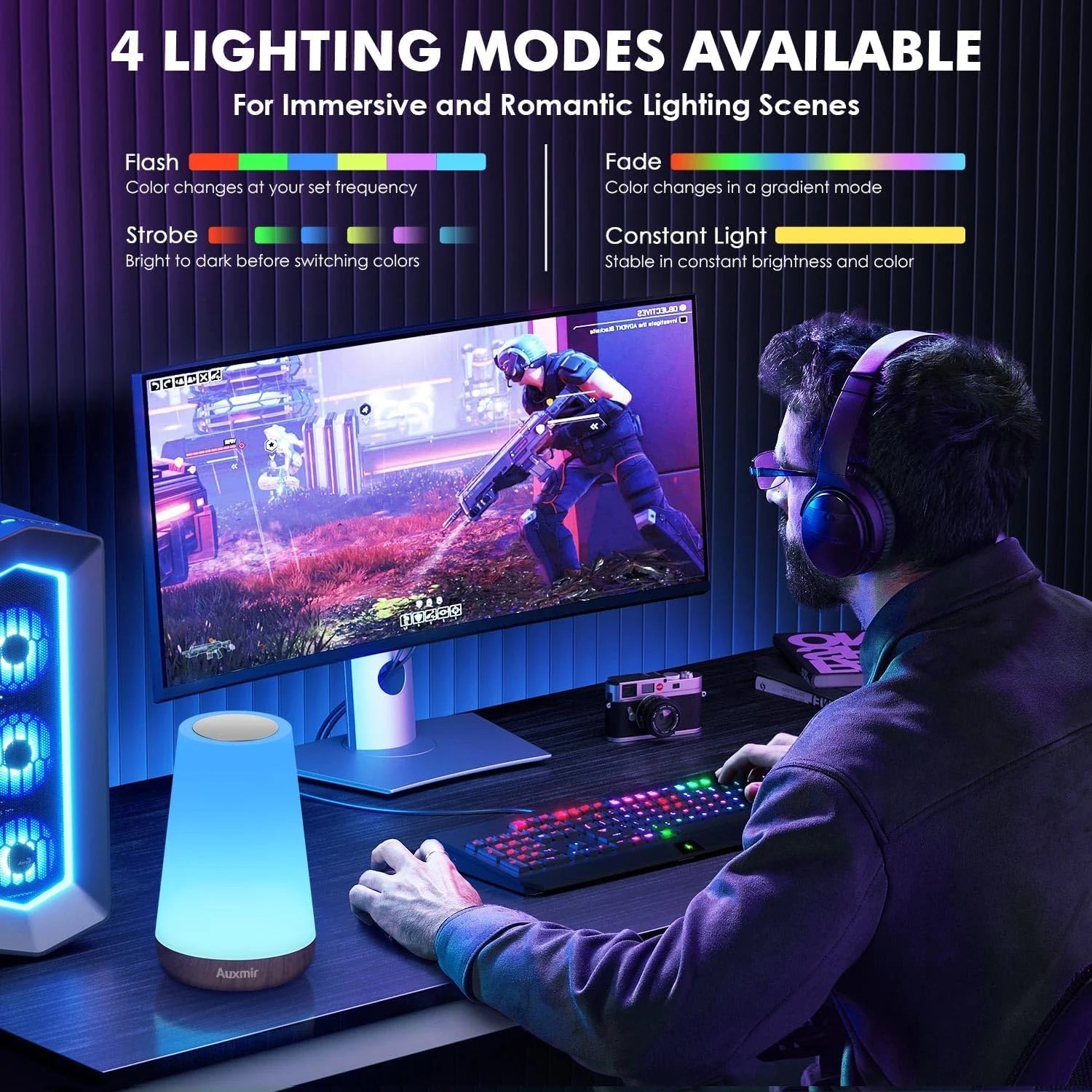 Rechargeable Touch Bedside Night Light – 13 Color LED Table Lamp with Remote Control, Dimmable Brightness & Portable Bedroom Ambient Lighting