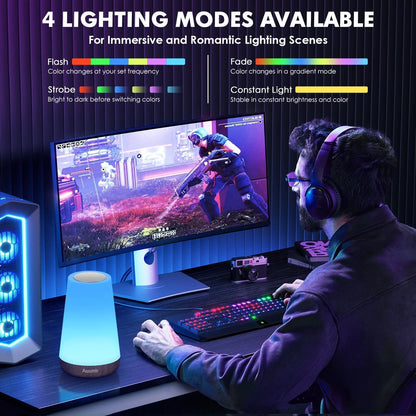 Rechargeable Touch Bedside Night Light – 13 Color LED Table Lamp with Remote Control, Dimmable Brightness & Portable Bedroom Ambient Lighting