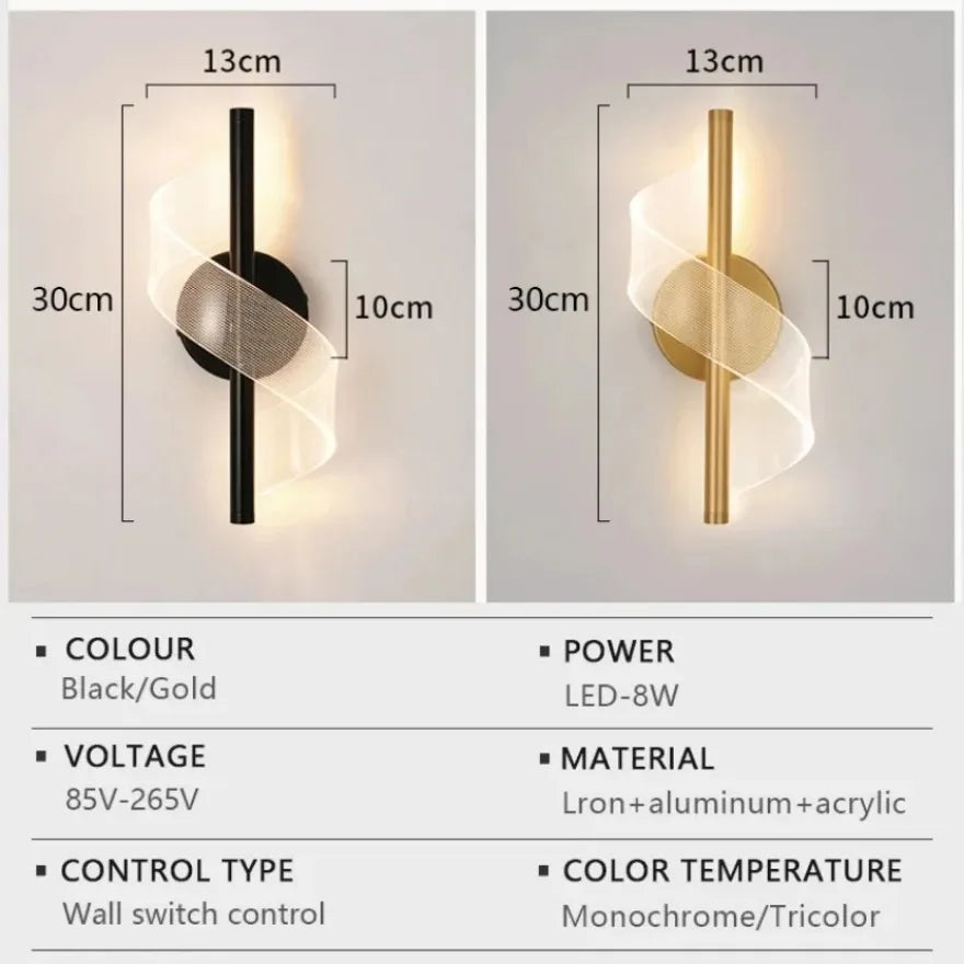 Nordic LED Wall Light Modern Minimalist Up & Down Wall Sconce – 3 Color Adjustable Bedroom Living Room Study Balcony Indoor Lighting Fixture