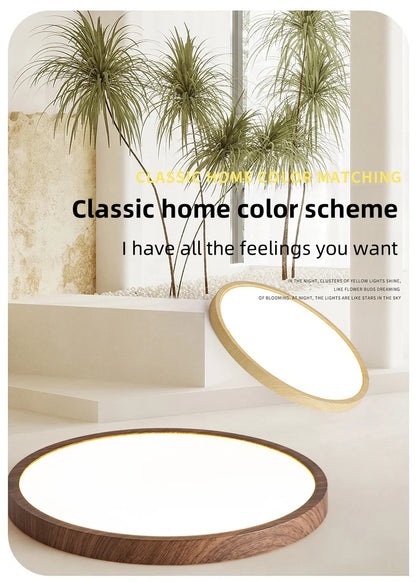 Modern Ultra-Thin LED Wood Grain Ceiling Light Circular Flush Mount Lamp – Walnut Style Ceiling Lighting for Bedroom, Living Room, Dining Room, Balcony & Home Interior