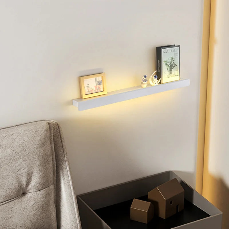 Modern LED Wall Light with Storage Shelf – Minimalist LED Strip Wall Sconce for Living Room, Bedroom, Sofa Background Wall, Bathroom & Home Decor Lighting