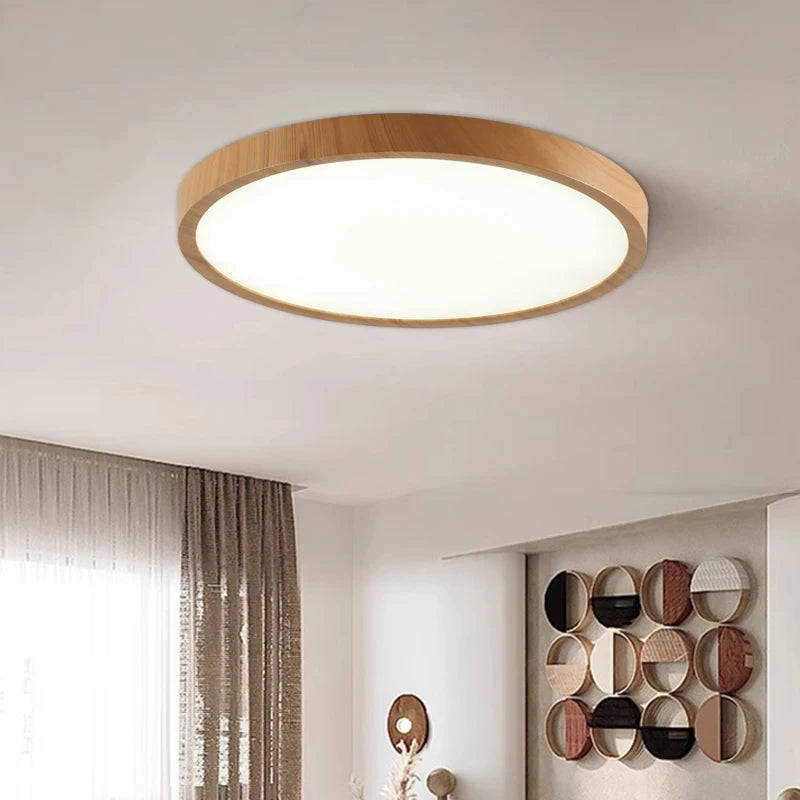 Modern Ultra-Thin LED Wood Grain Ceiling Light Circular Flush Mount Lamp – Walnut Style Ceiling Lighting for Bedroom, Living Room, Dining Room, Balcony & Home Interior