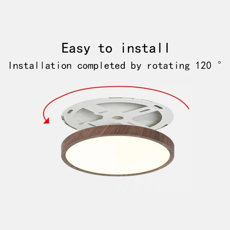 Modern Ultra-Thin LED Wood Grain Ceiling Light Circular Flush Mount Lamp – Walnut Style Ceiling Lighting for Bedroom, Living Room, Dining Room, Balcony & Home Interior