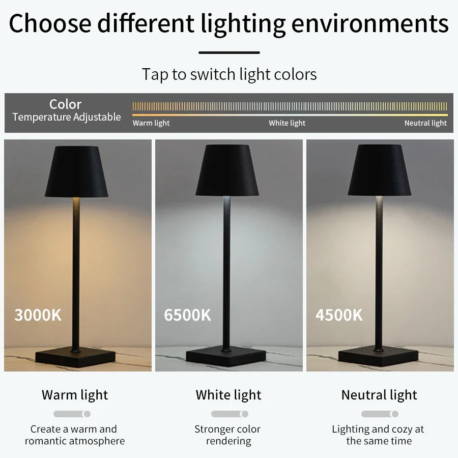 Nordic Rechargeable LED Table Lamp – Touch Dimmable Bedside Desk Light with 3 Color Modes for Bedroom, Study, Dining Room & Modern Home Decor