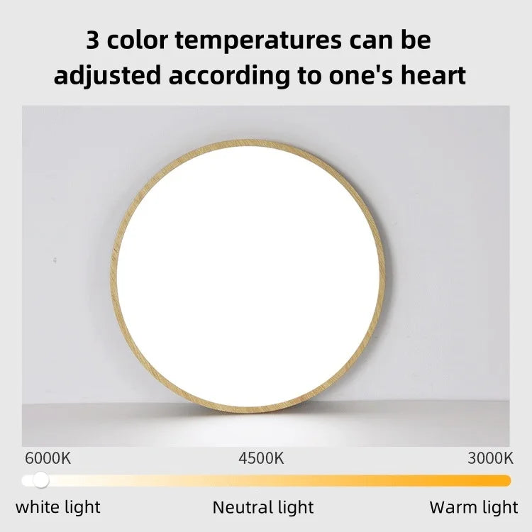 Modern Ultra-Thin LED Wood Grain Ceiling Light Circular Flush Mount Lamp – Walnut Style Ceiling Lighting for Bedroom, Living Room, Dining Room, Balcony & Home Interior