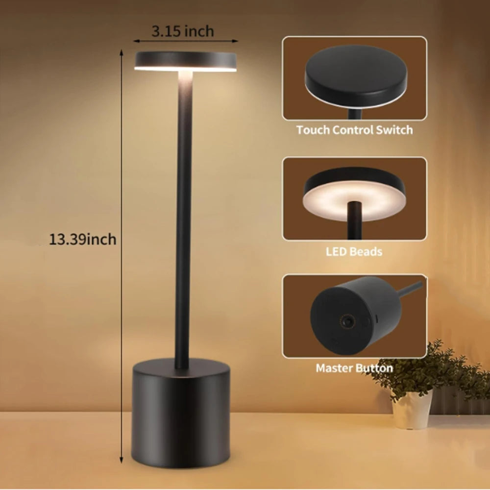 Portable Rechargeable Cordless LED Table Lamp – Touch Control Dimmable Bedside Night Light with 3 Color Modes for Bedroom, Desk, Restaurant & Room Decor