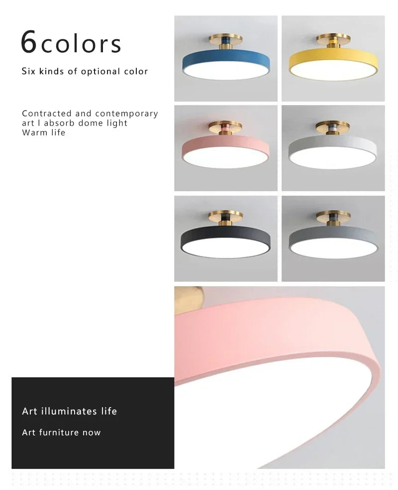 Nordic Macaron LED Ceiling Light – Modern Circular Flush Mount Ceiling Lamp for Living Room, Bedroom, Balcony & Study Room Indoor Home Lighting Fixture