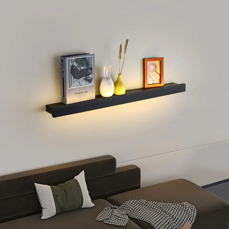 Modern LED Wall Light with Storage Shelf – Minimalist LED Strip Wall Sconce for Living Room, Bedroom, Sofa Background Wall, Bathroom & Home Decor Lighting