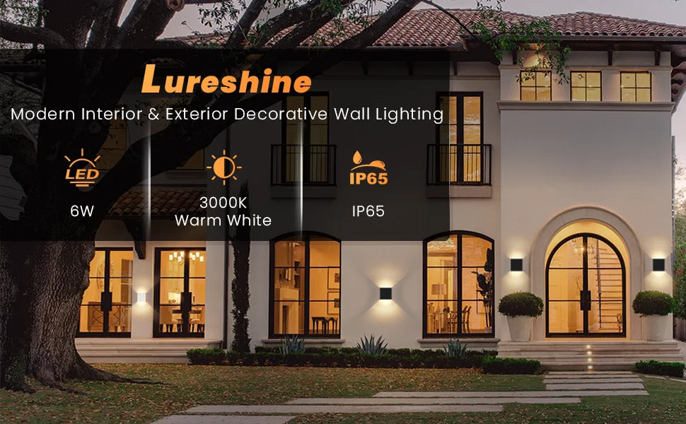 IP65 Waterproof LED Wall Sconce 6W Modern Up & Down Wall Light – Indoor Outdoor Aluminium Wall Mounted Lamp for Bedroom, Living Room, Hallway, Bathroom & Exterior Lighting