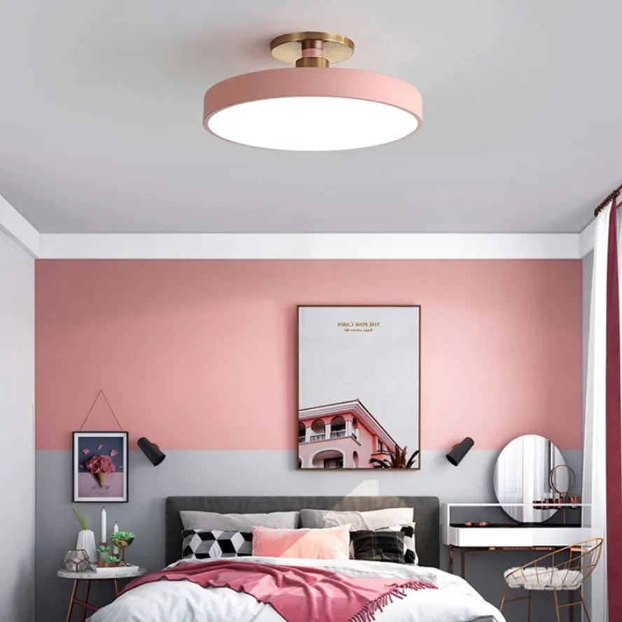 Nordic Macaron LED Ceiling Light – Modern Circular Flush Mount Ceiling Lamp for Living Room, Bedroom, Balcony & Study Room Indoor Home Lighting Fixture