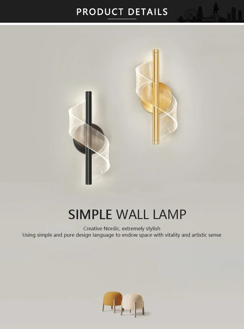 Nordic LED Wall Light Modern Minimalist Up & Down Wall Sconce – 3 Color Adjustable Bedroom Living Room Study Balcony Indoor Lighting Fixture