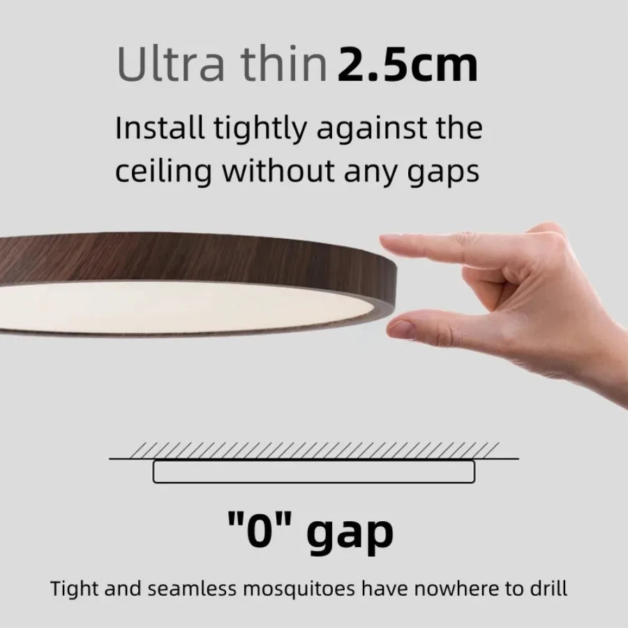 Modern Ultra-Thin LED Wood Grain Ceiling Light Circular Flush Mount Lamp – Walnut Style Ceiling Lighting for Bedroom, Living Room, Dining Room, Balcony & Home Interior