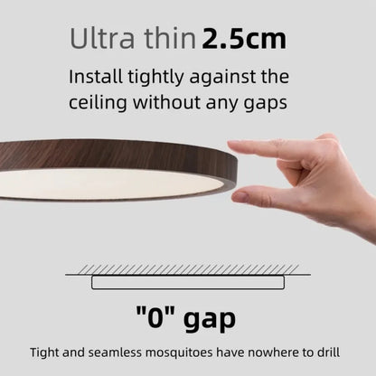 Modern Ultra-Thin LED Wood Grain Ceiling Light Circular Flush Mount Lamp – Walnut Style Ceiling Lighting for Bedroom, Living Room, Dining Room, Balcony & Home Interior